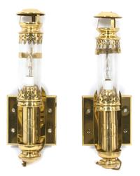 Two Pairs of Brass Light Fixtures Height of larger 15 1/2 inches. — 20TH CENTURY