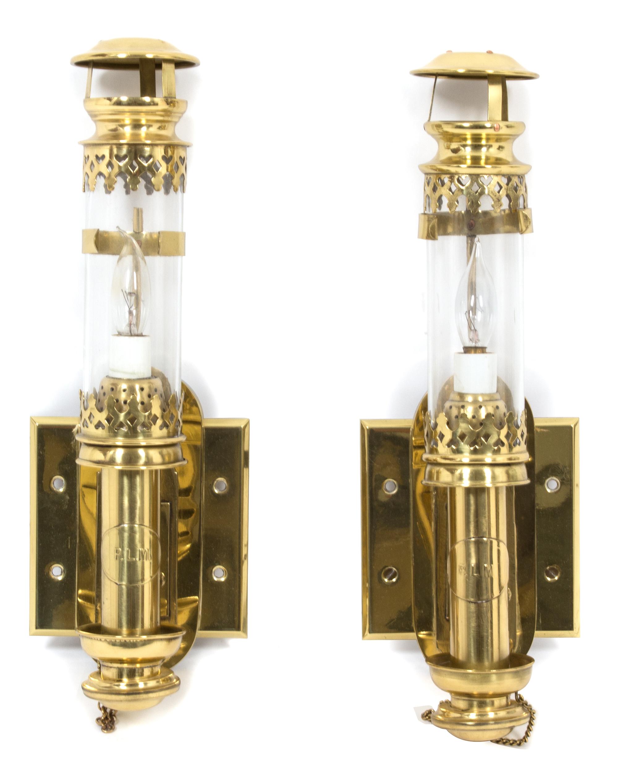 Two Pairs of Brass Light Fixtures Height of larger 15 1/2 inches. — 20TH CENTURY