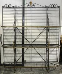 A French Wrought Iron and Brass Baker's Rack Height 92 x width 76 inches.