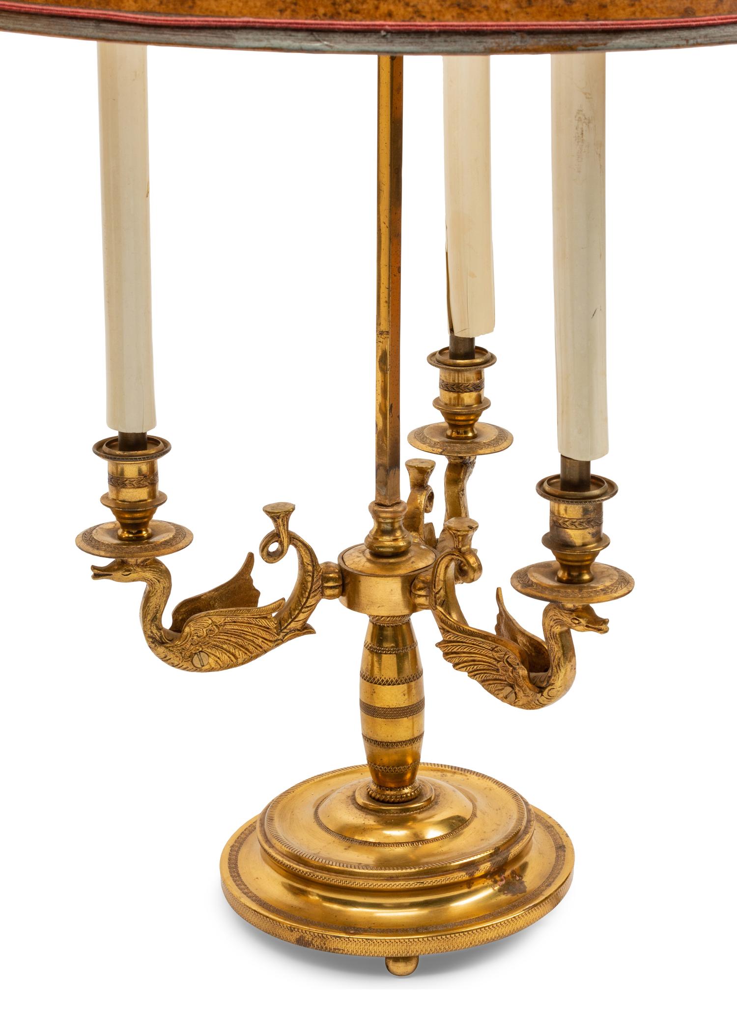 A Pair of Empire Style Gilt Metal Three-Light Candelabra Lamps