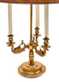 A Pair of Empire Style Gilt Metal Three-Light Candelabra Lamps