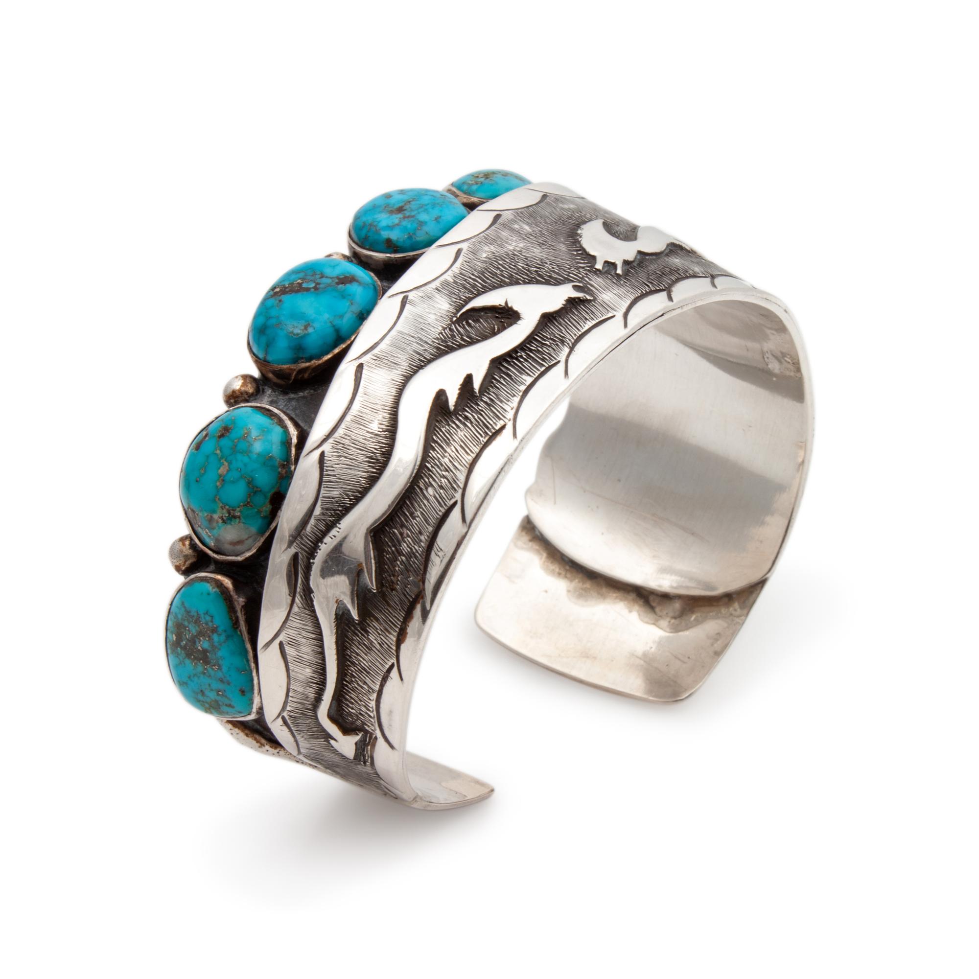 Silver Cuff with Turquoise Cabochons Lot is located and will ship from Denver, Colorado