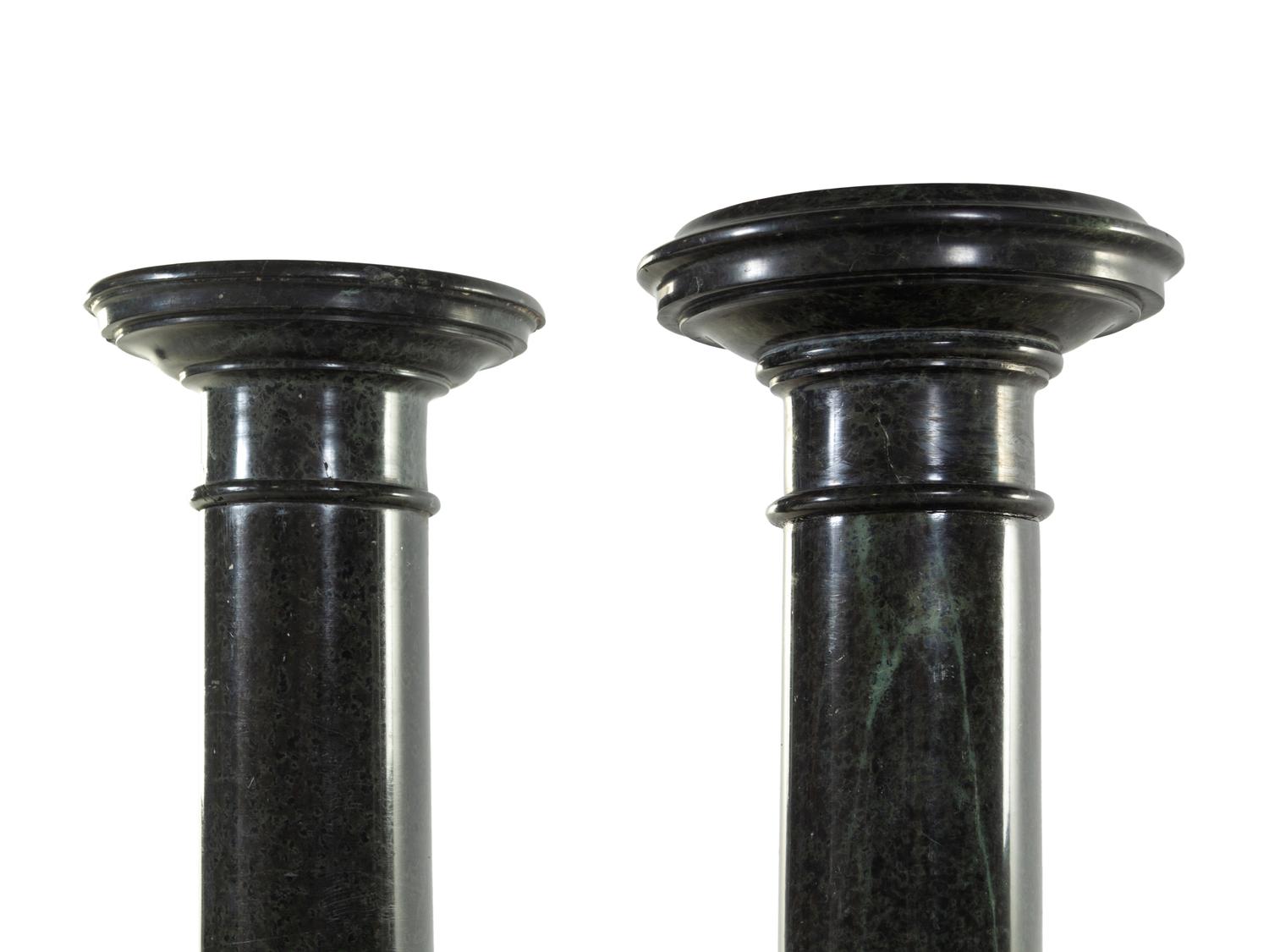 A Pair of Neoclassical Carved Verde Antico Marble Pedestals