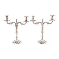 A Pair of George III Silver Two-Light Candelabra
