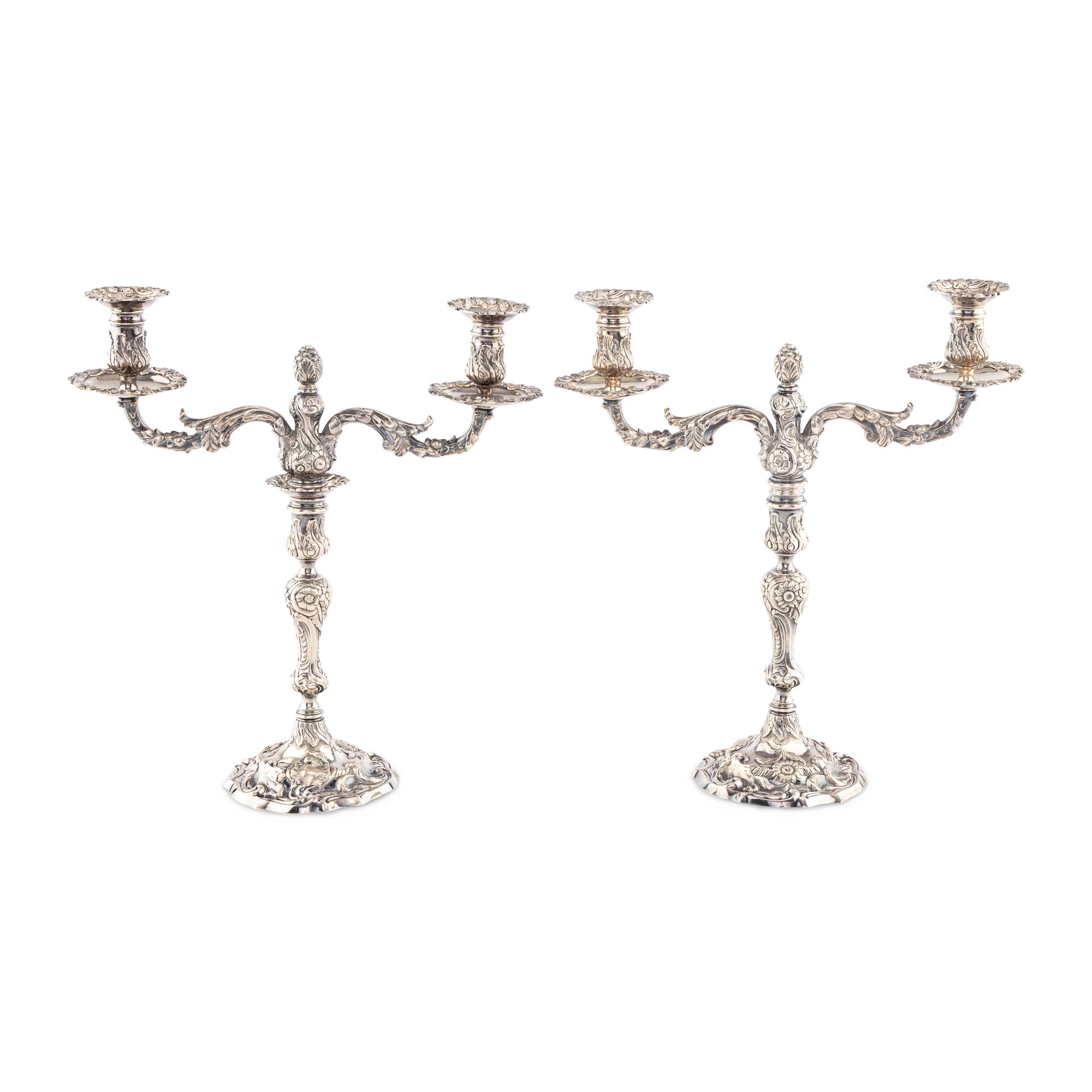 A Pair of George III Silver Two-Light Candelabra