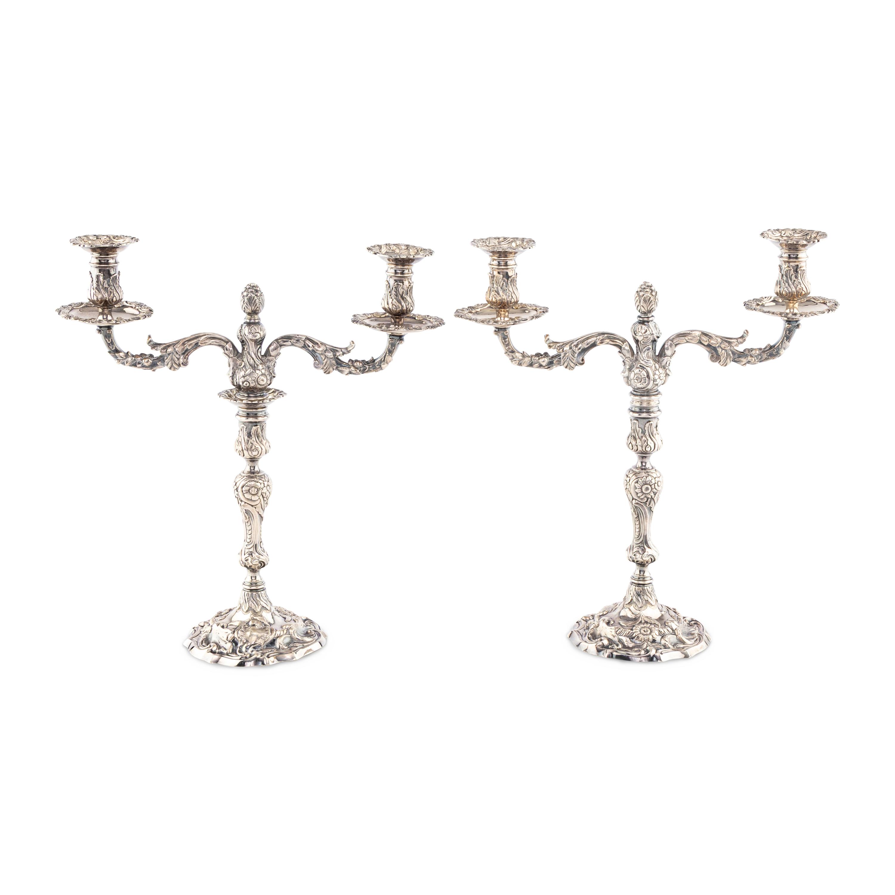 A Pair of George III Silver Two-Light Candelabra