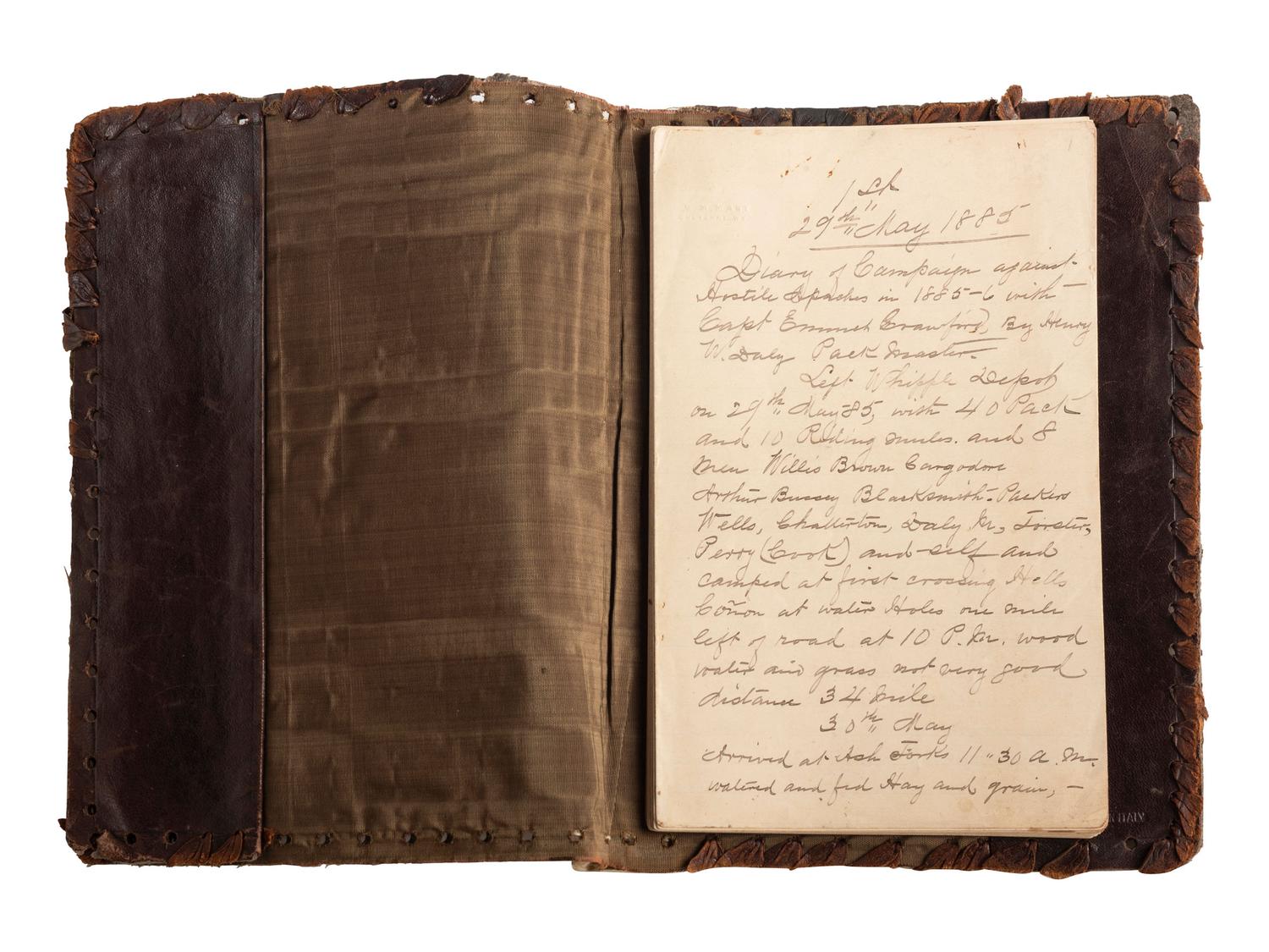 [GERONIMO] - [LATE INDIAN WARS]. DALY, Henry W. (1850-1931). Diary of Campaign against Hostile Apaches in 1885-6 with Capt. Emmet Crawford, by Henry W. Daly Pack Master. [Cheyenne, WY], 29 May 1885 to 28 March 1886.