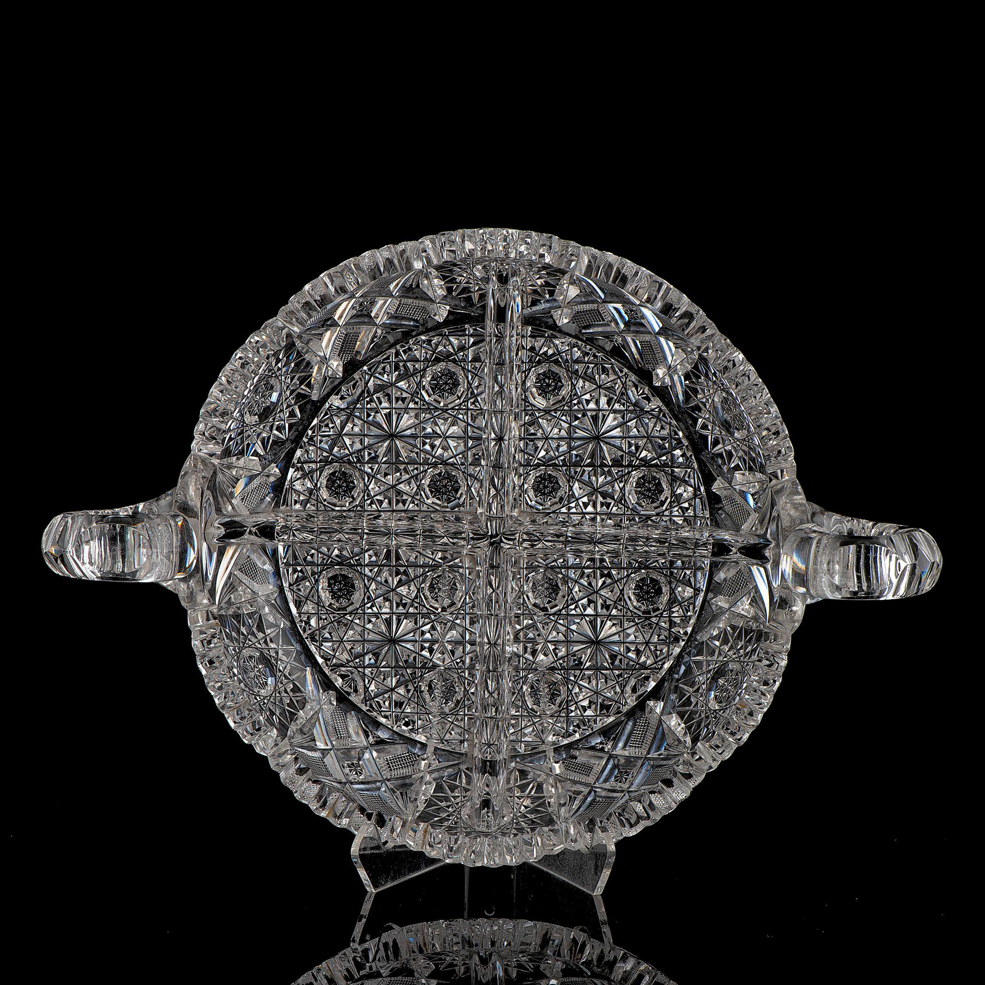 A Brilliant-Period Cut Glass Four-Part Dish with Handles