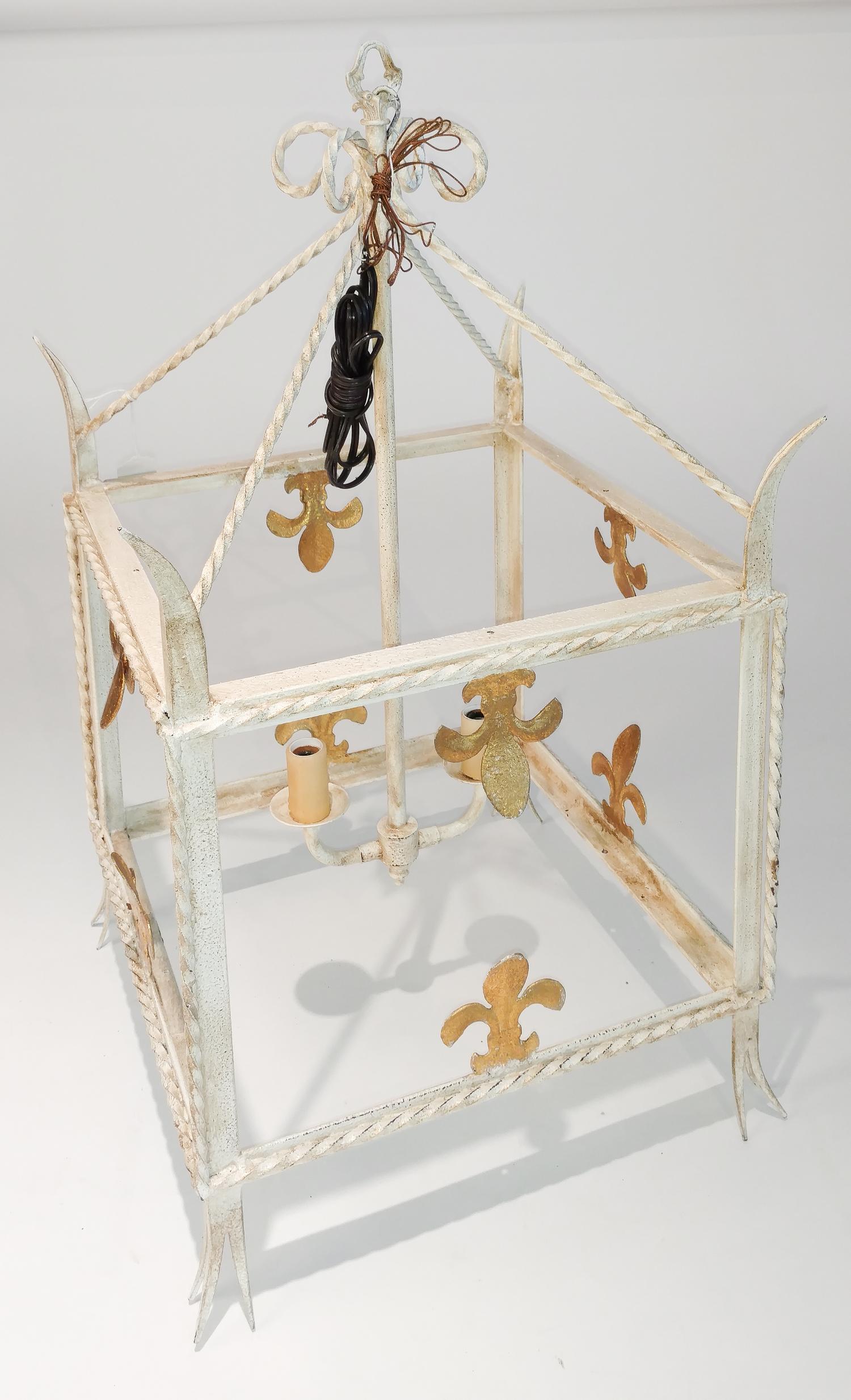 A Painted Metal Two-Light Lantern Height 28 1/2 inches.