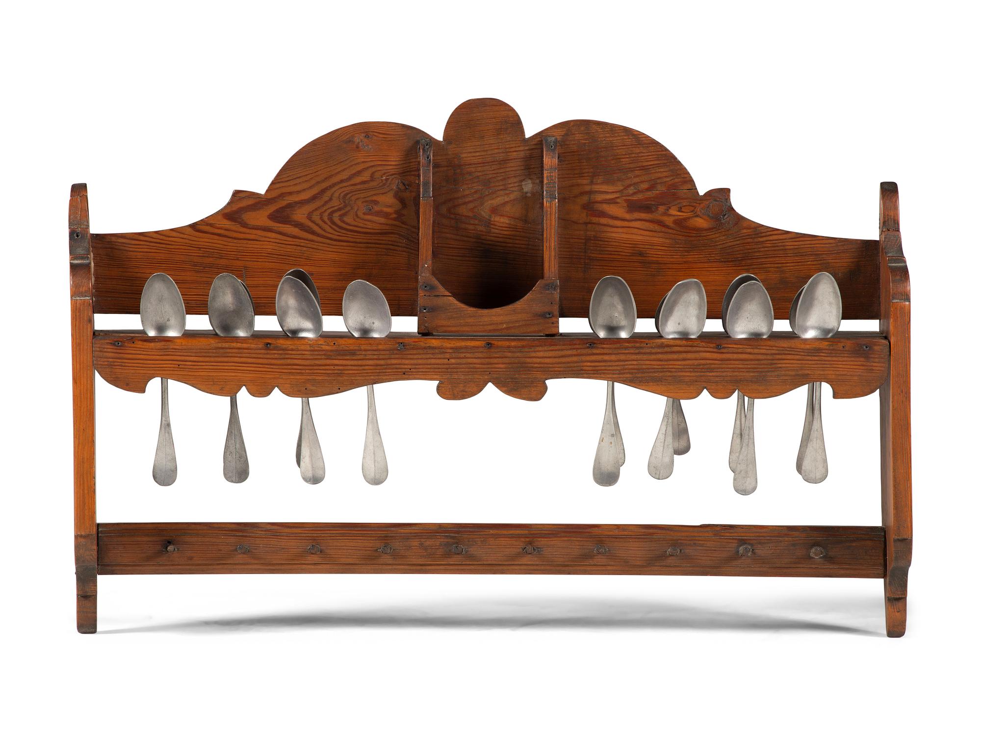 A Carved Pine Spoon Rack