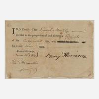 [Declaration of Independence] [Virginia] Harrison, Benjamin Partially-Printed Document, signed