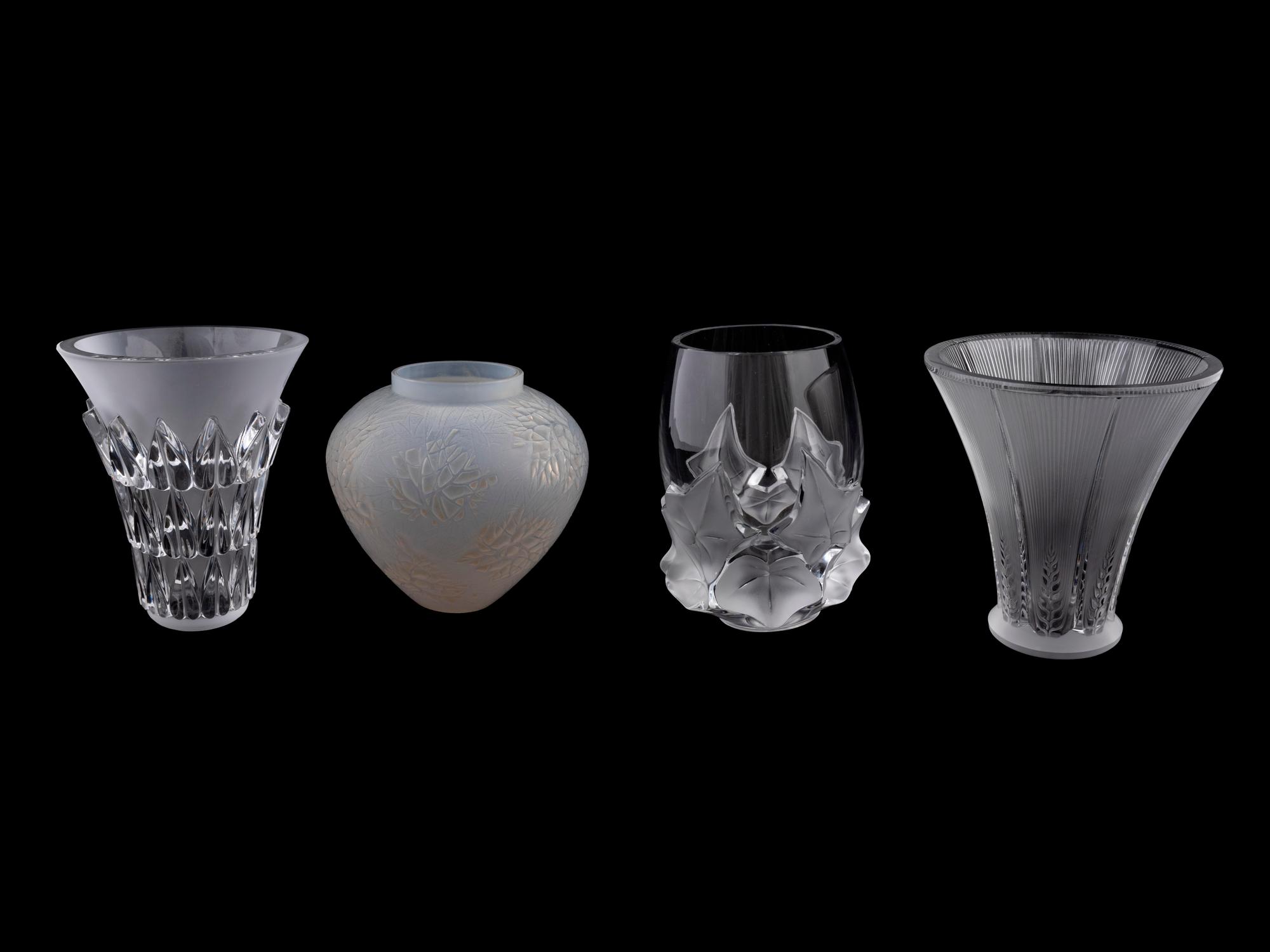 Four Lalique Molded Glass Vases — 20TH CENTURY