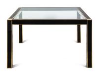 A Jean-Claude Mahey Mother-of-Pearl Inset Black Lacquer and Brass Glass-Top Table