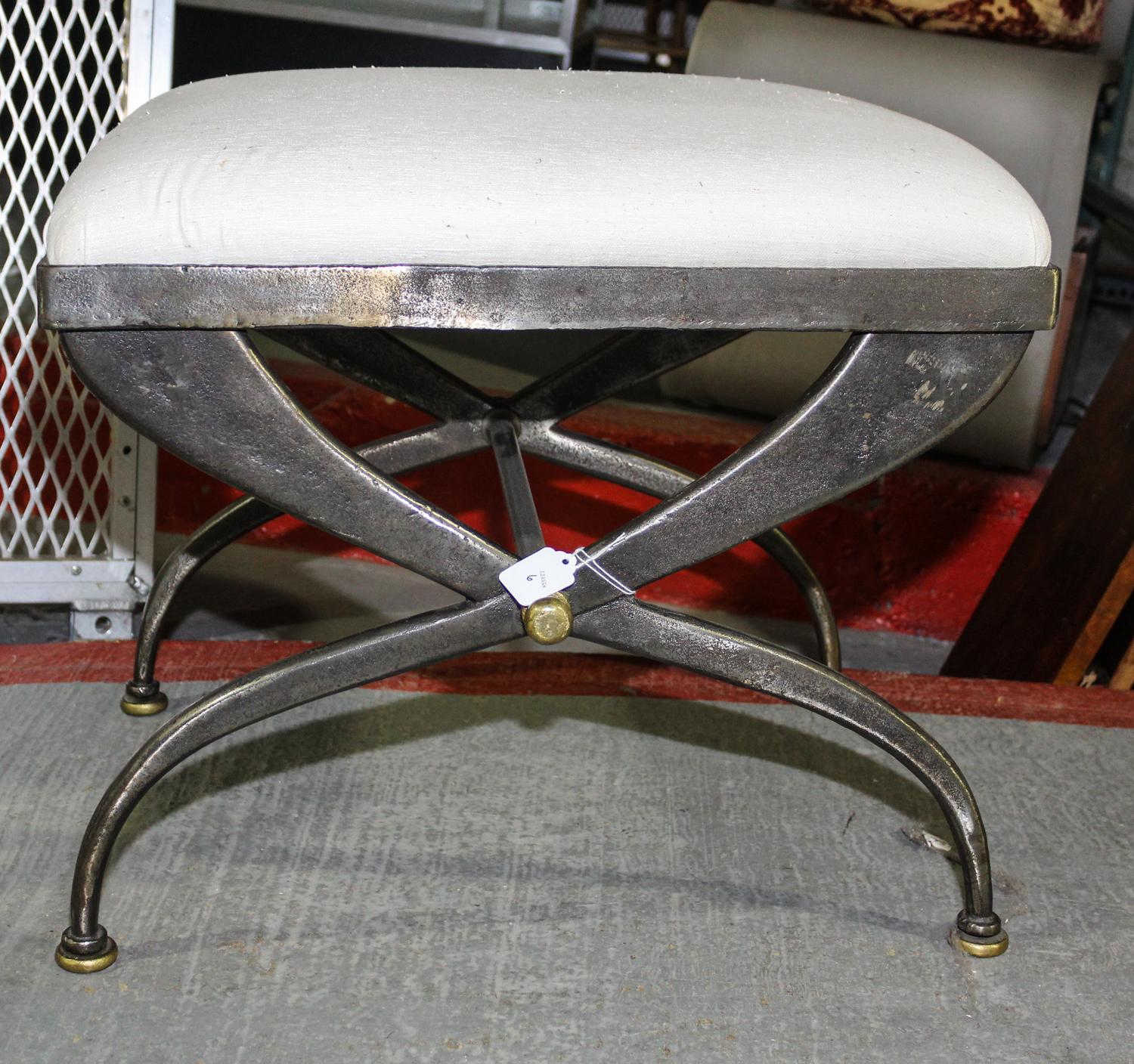 A Steel & Brass Neoclassical Bench Width 22 inches. — SECOND HALF 20TH CENTURY
