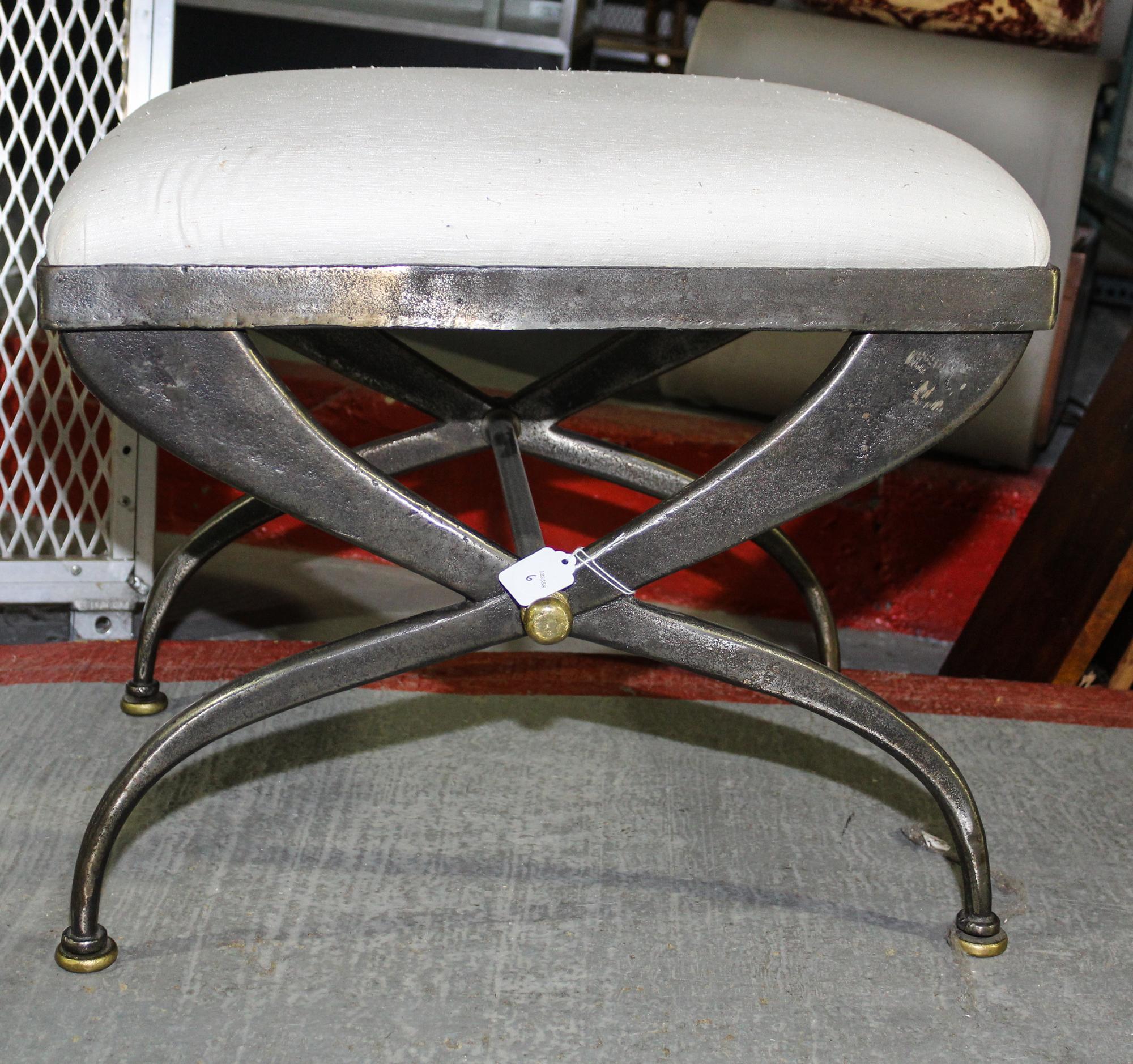 A Steel & Brass Neoclassical Bench Width 22 inches. — SECOND HALF 20TH CENTURY