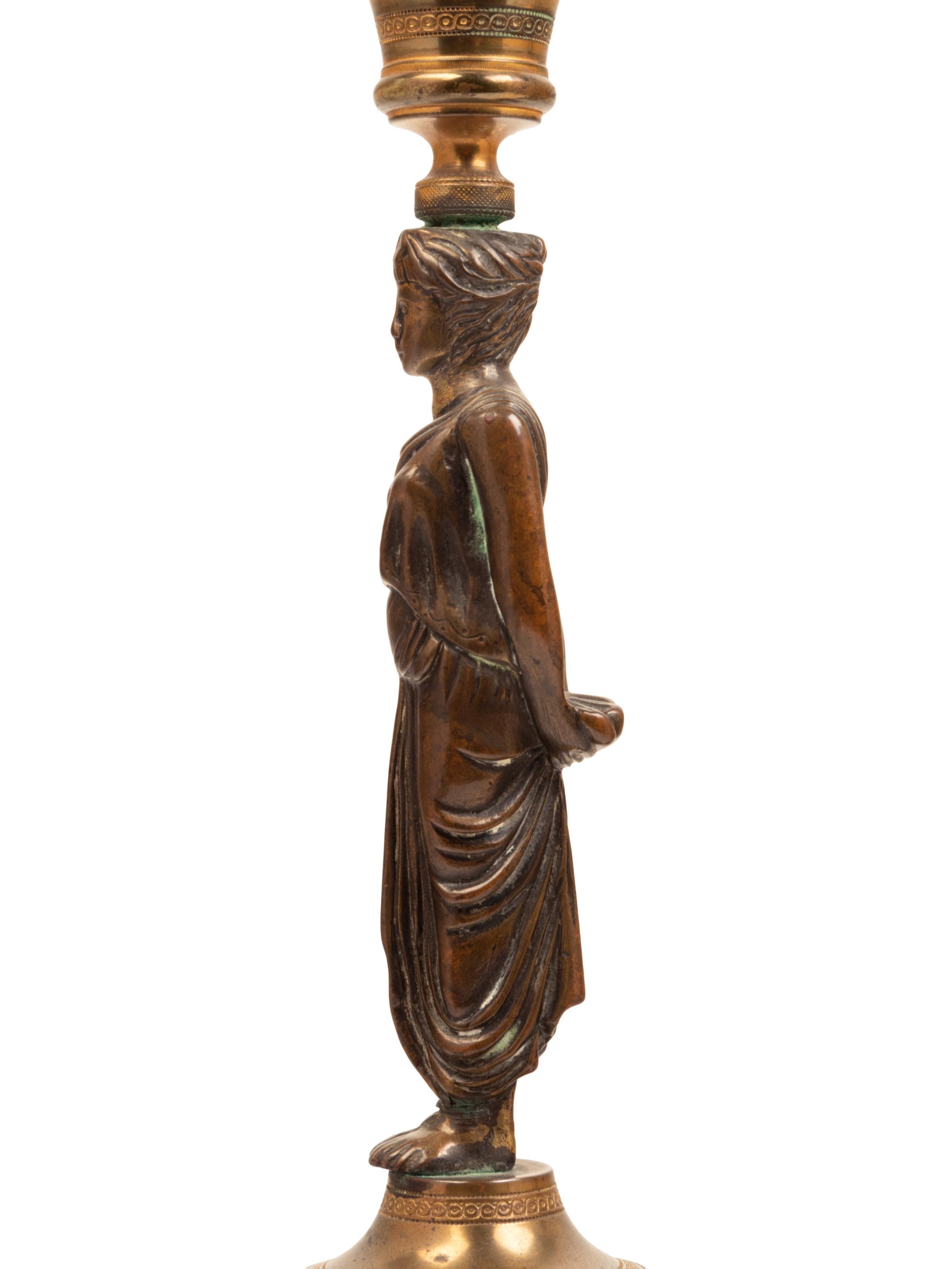 Two Neoclassical Style Cast Bronze and Marble Figural Table Lamps