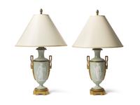 A Pair of Celadon and Gilt-Bronze Mounted Pate-Sur-Pate Vases, Now Mounted as Lamps