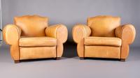 A Pair of Art Deco Club Chairs, Height 30 inches.