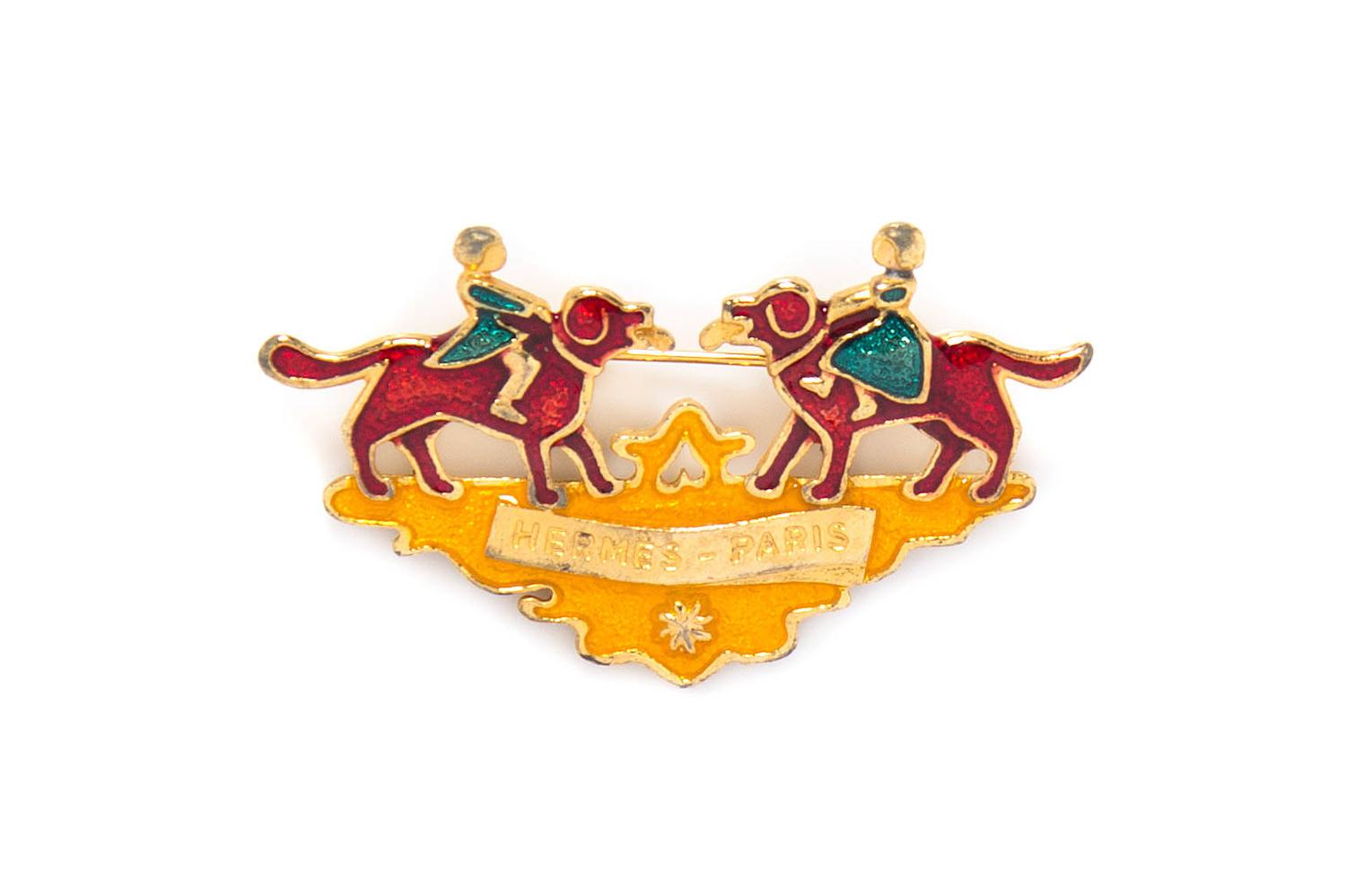 An Hermes Red, Green and Gold Enamel Brooch,