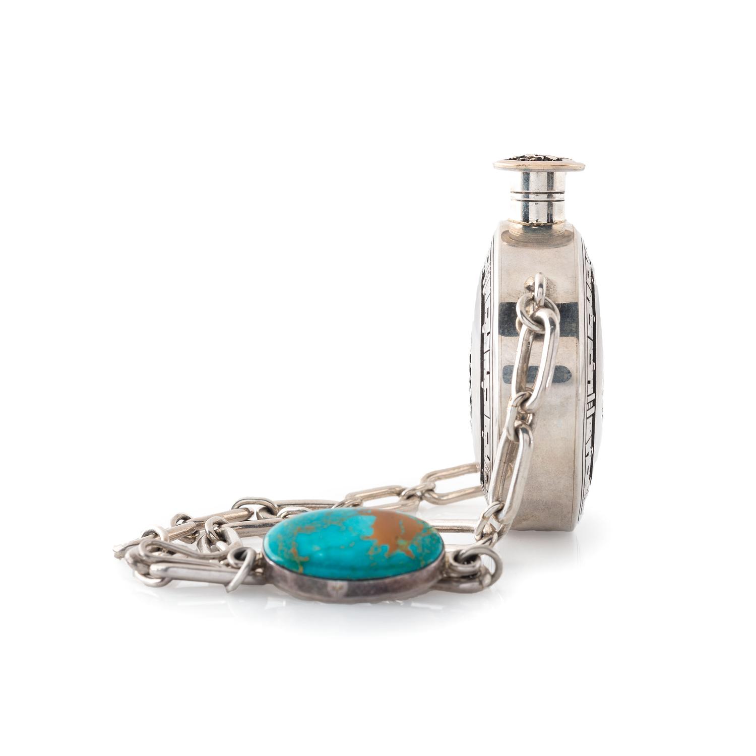 Sterling Silver Overlay Storyteller Canteen, with 14K Gold and Royston Turquoise Accents