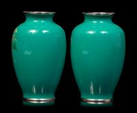 A Pair of Green Ground Cloisonné Vases