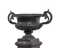 A Painted Cast Iron Garden Urn and Pedestal
