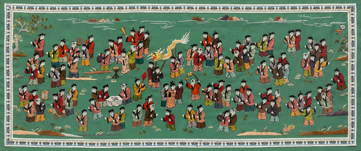 Six Chinese Embroidered Silk Panels