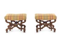 A Pair of Russian Empire Bronze Mounted Oak Curule-Form Tabourets