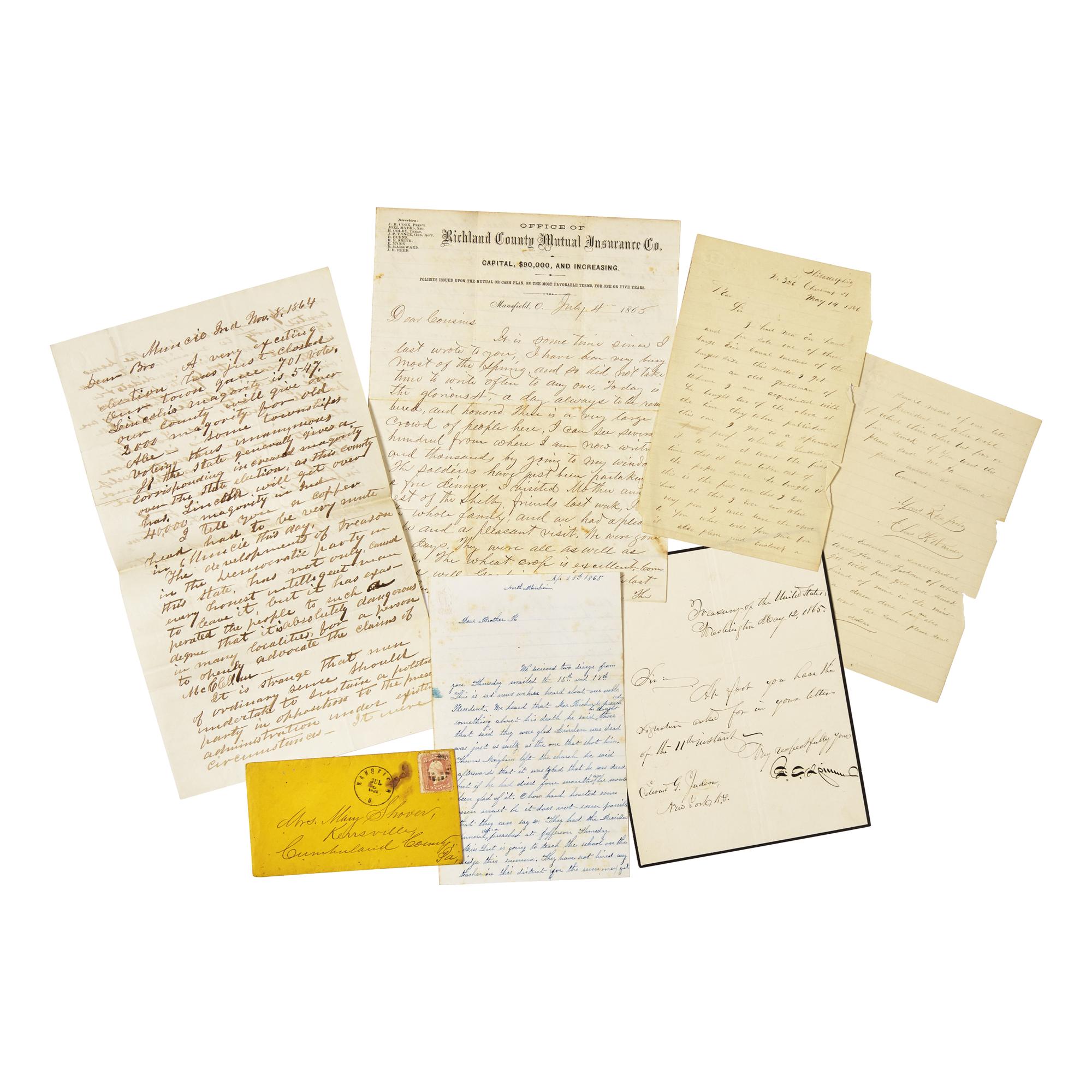 [Lincoln, Abraham] Group of Five Assorted Letters on Lincoln's Death and Presidency