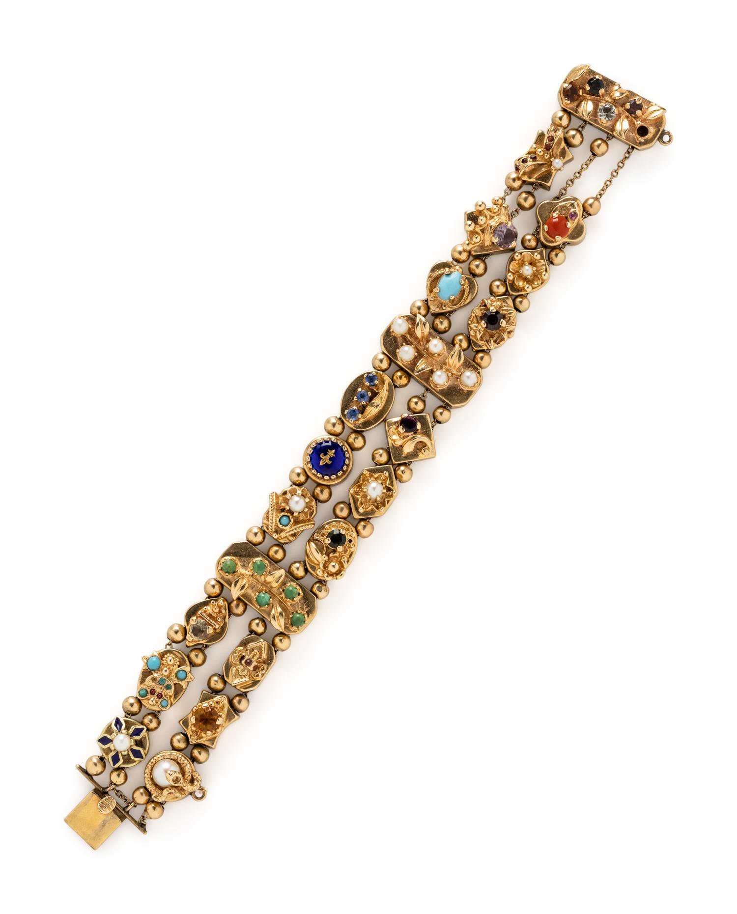 VICTORIAN, DOUBLE SLIDE CHARM BRACELET
