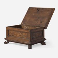 A miniature Italian marquetry inlaid walnut cassone or document box 17th century