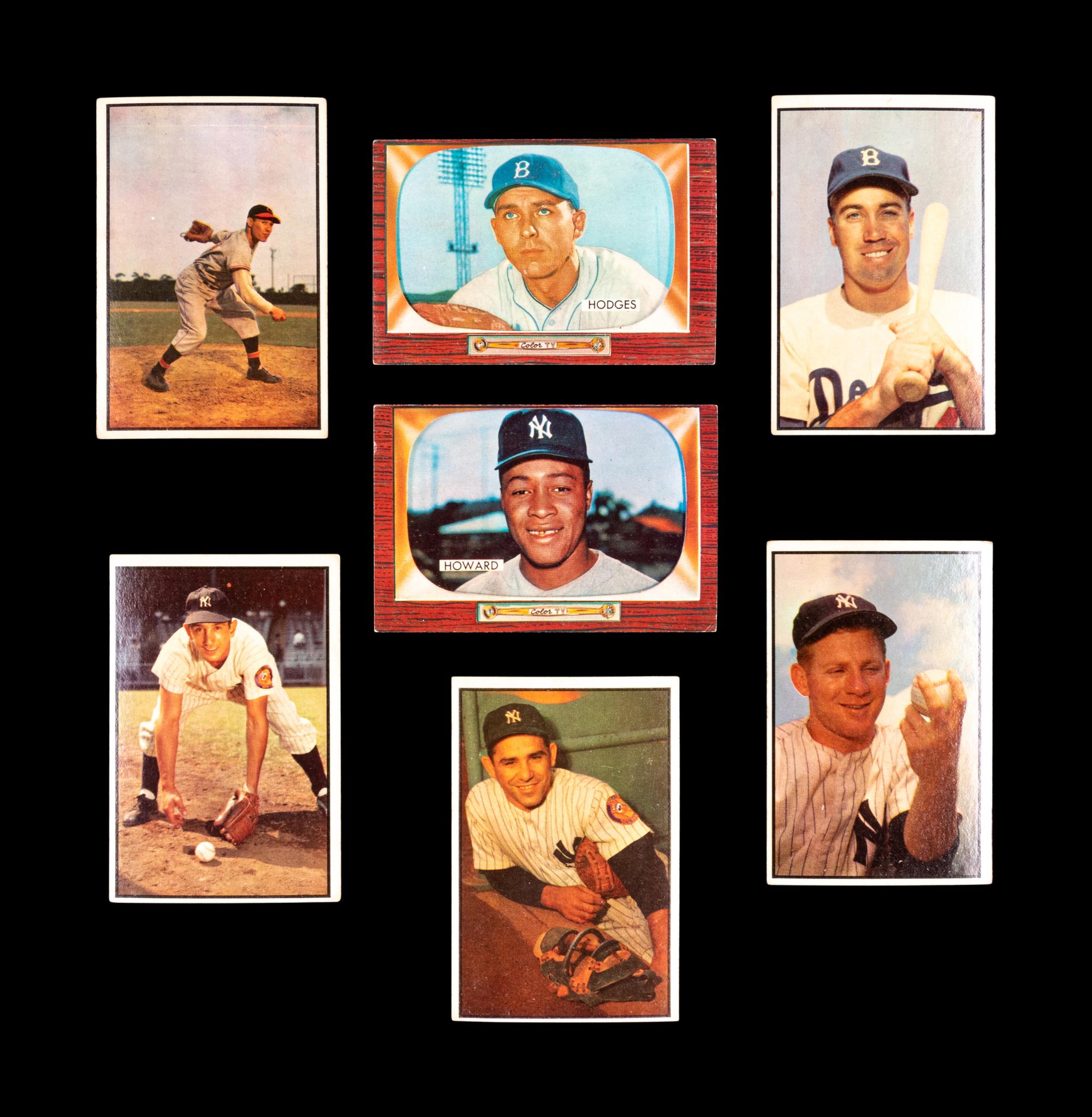 A Group of Seven 1950s Bowman Baseball Cards Including Multiple Hall of Famers