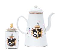 A Chinese Export Porcelain Armorial Coffee Pot and Tea Caddy