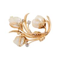 CULTURED PEARL AND DIAMOND BROOCH
