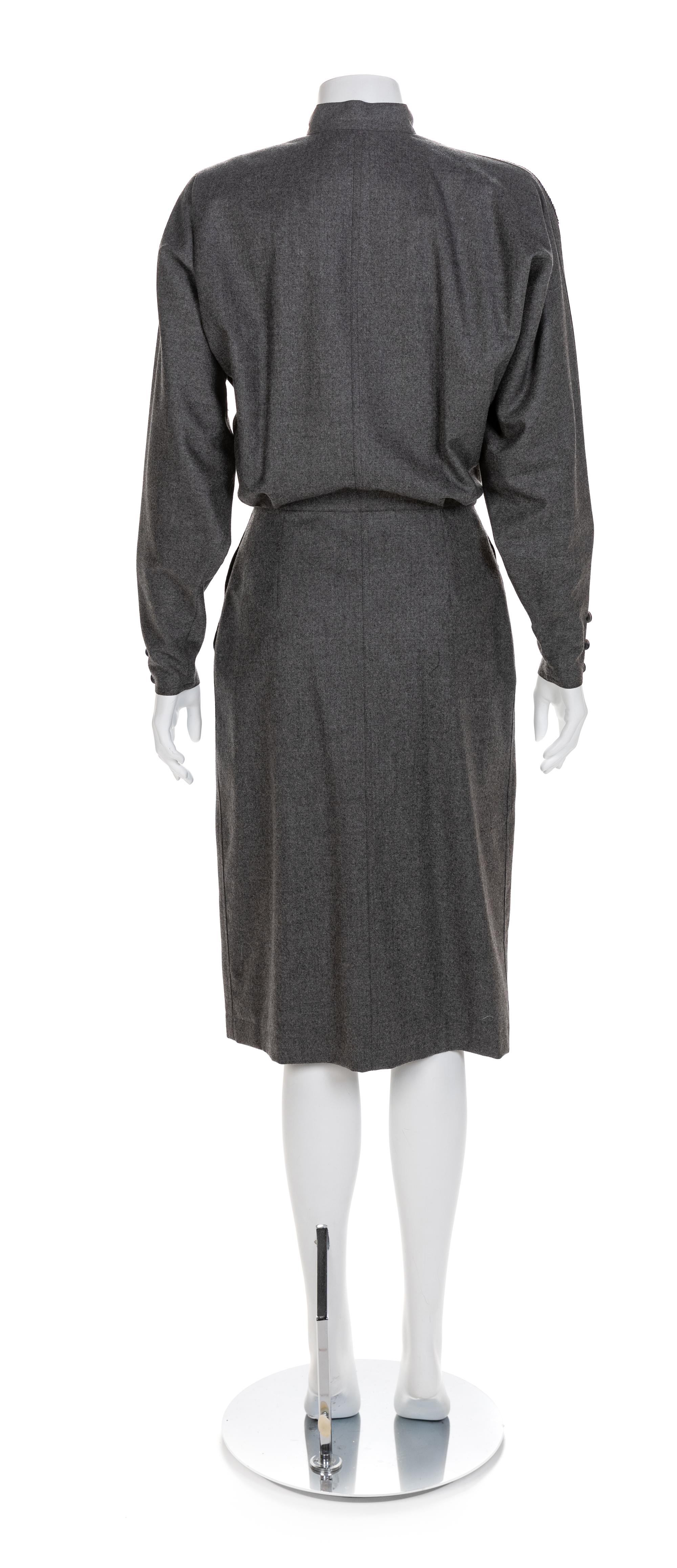 Gucci Grey Wool Dress with Detachable Collar, 1980s No size label