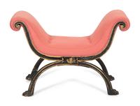 A Regency Style Black Painted and Parcel Gilt Curule Bench