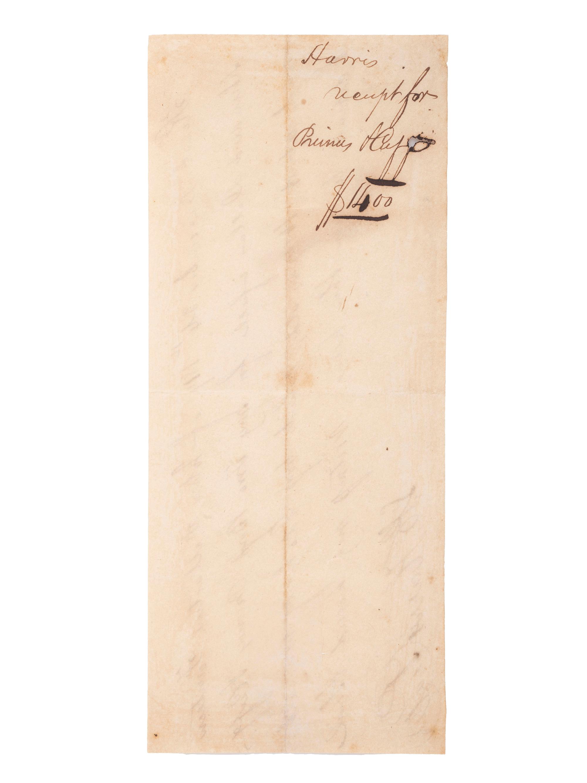 [SLAVERY & ABOLITION]. Manuscript bill of sale for enslaved African American children "Primus" and "Cuff." [Tennessee?], 24 December 1817.