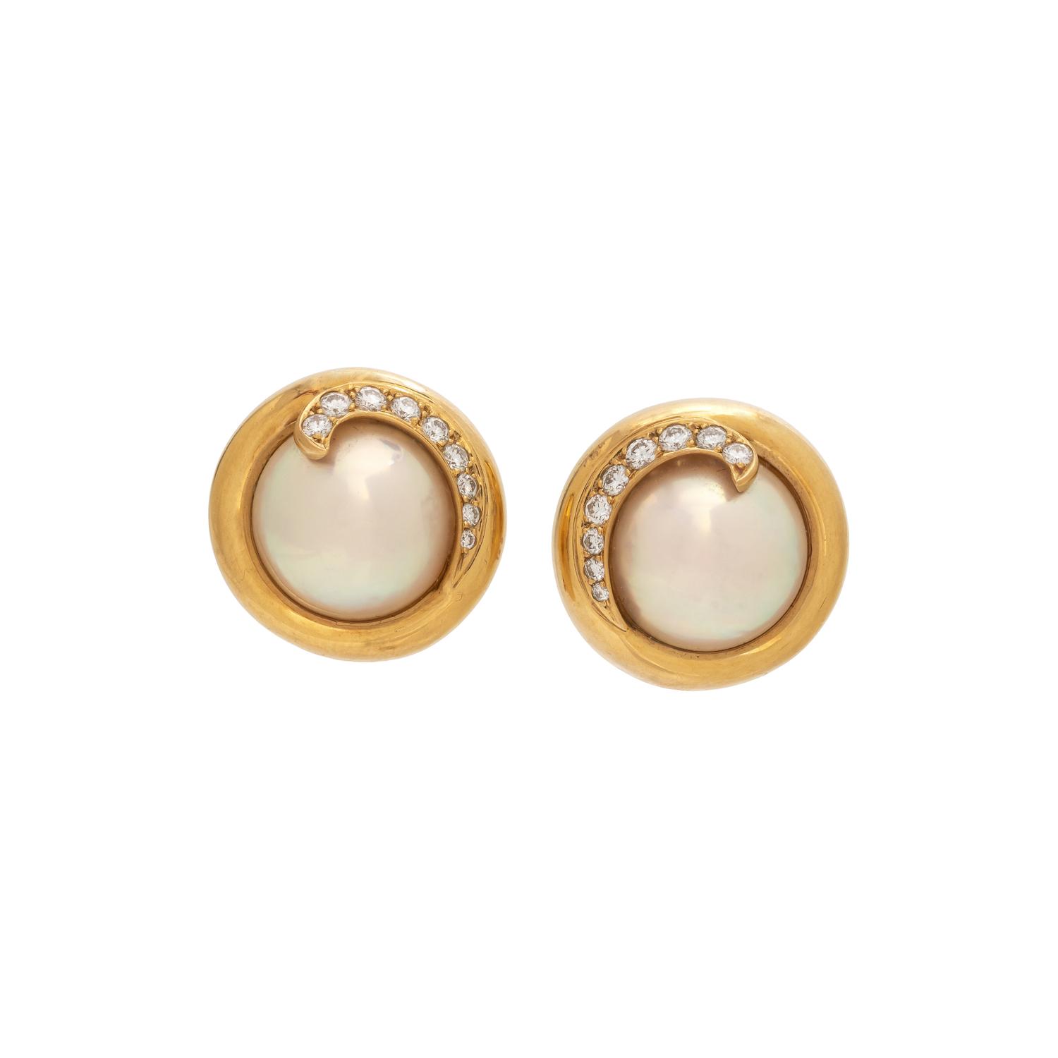 TIFFANY & CO., MABÉ PEARL AND DIAMOND EARRINGS