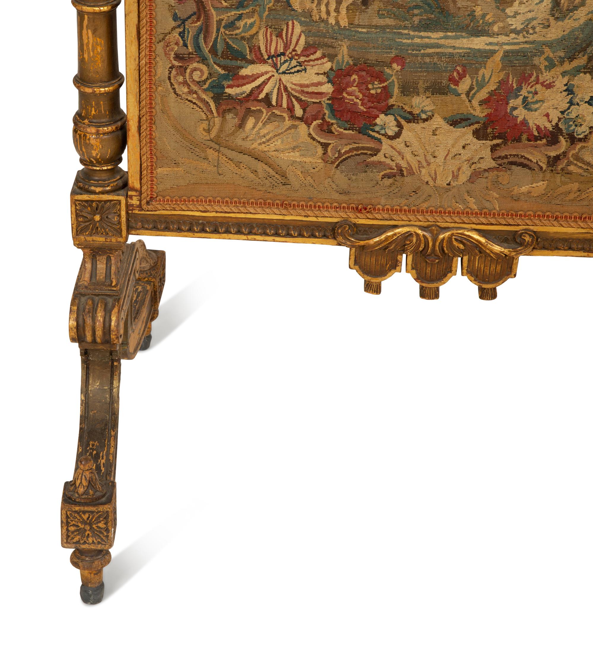 A Louis XVI Style Giltwood Fire Screen with Tapestry Panel