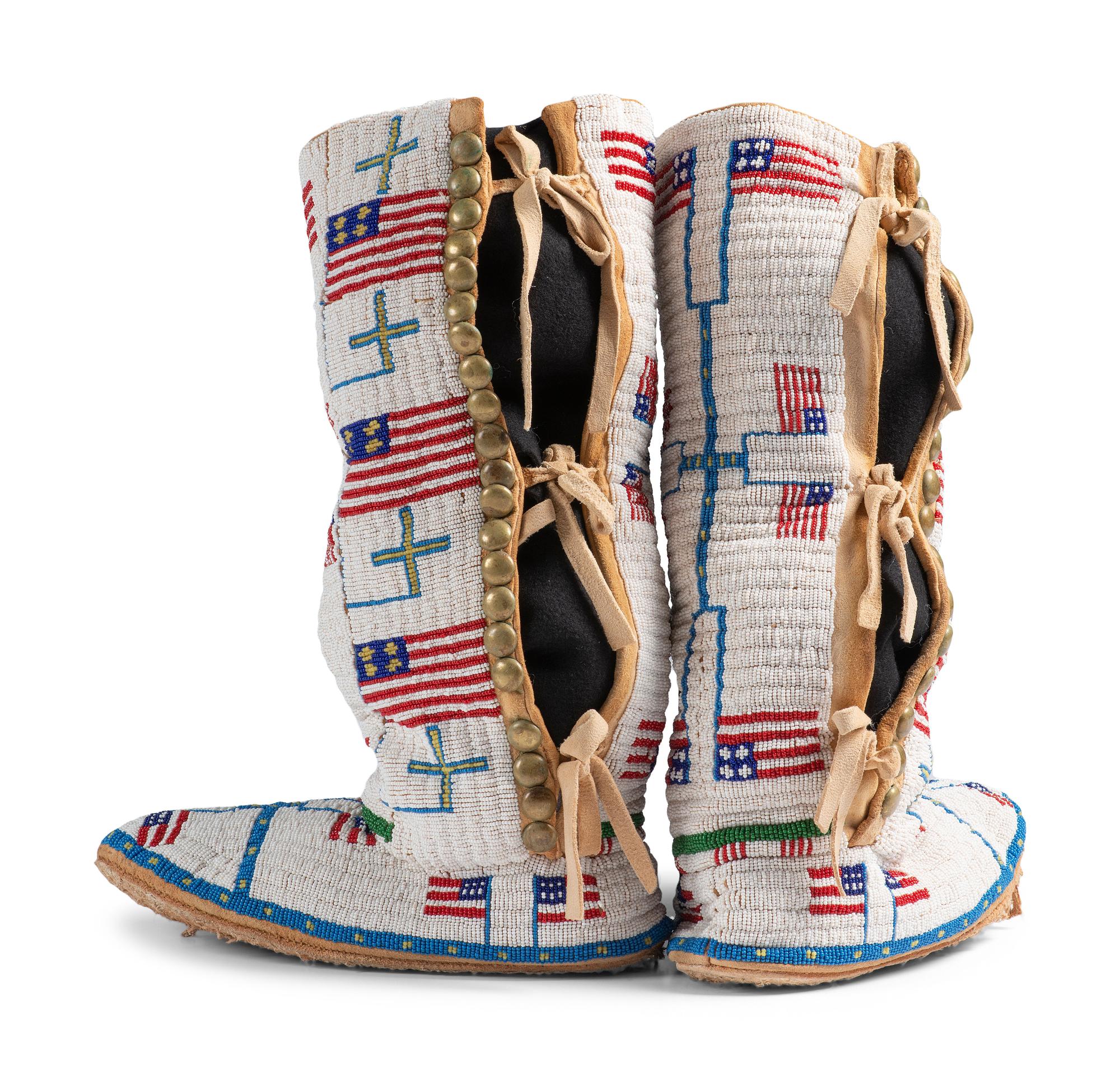 Beaded Boot Moccasins, with American Flags
