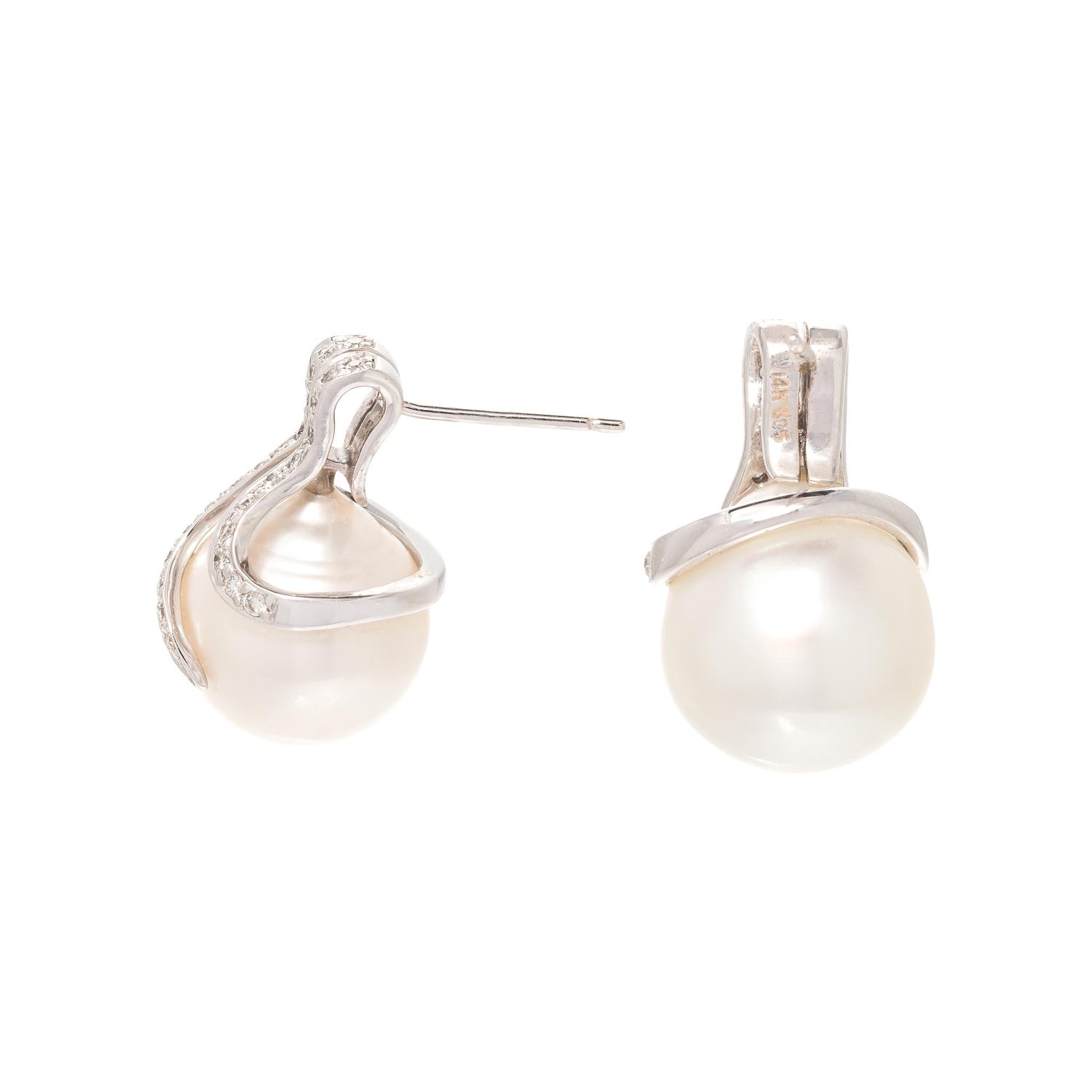 CULTURED SOUTH SEA PEARL AND DIAMOND EARRINGS