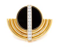 An 18 Karat Yellow Gold, Diamond and Onyx Brooch, Susan Berman, 17.25 dwts.