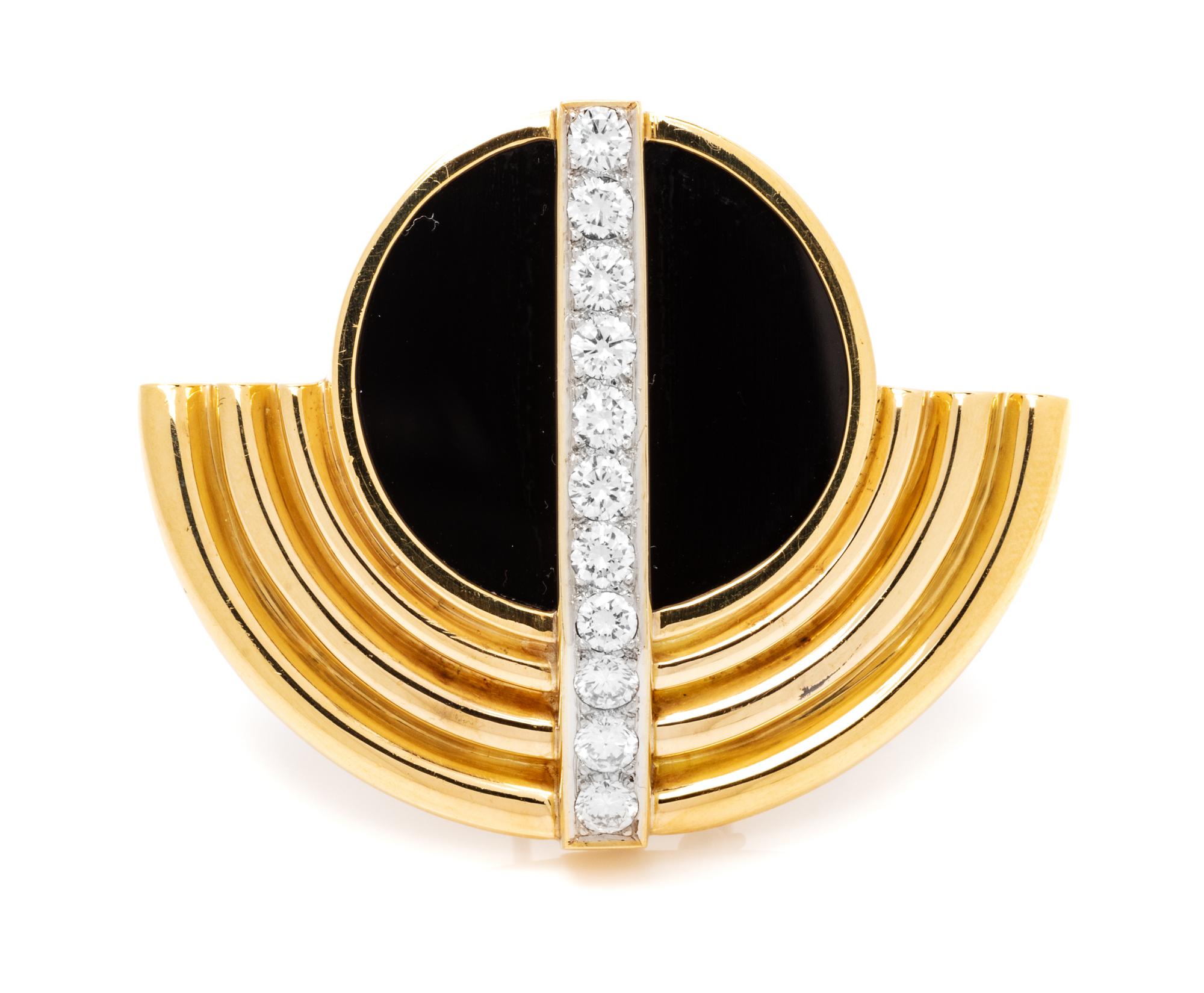 An 18 Karat Yellow Gold, Diamond and Onyx Brooch, Susan Berman, 17.25 dwts.