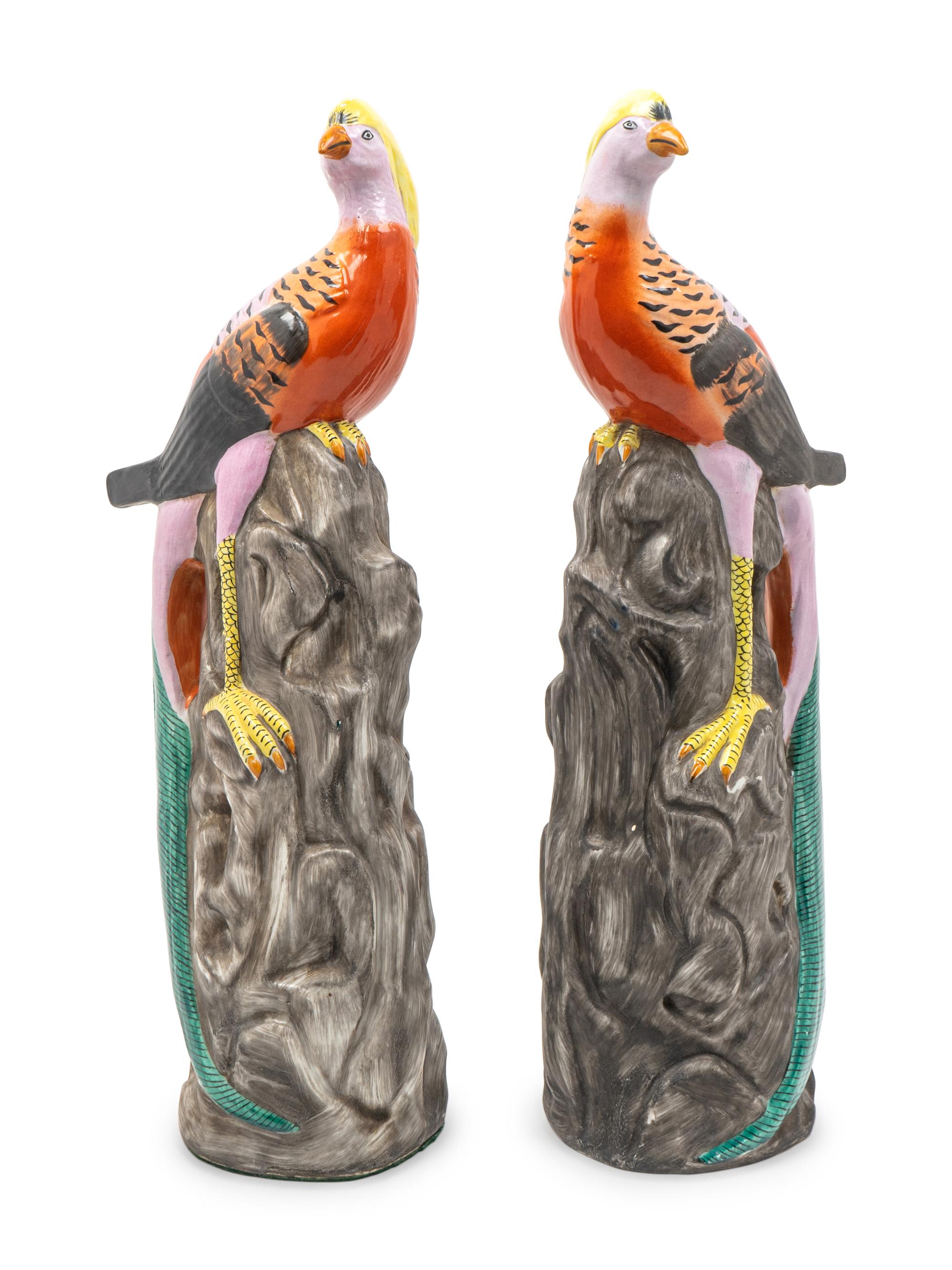 A Pair of Chinese Polychrome-Decorated Porcelain Pheasants