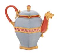 A Sèvres Powdered Pale Blueish Grey-Ground Hexagonal Hard-Paste Porcelain Teapot and Cover ( Théière 'Chinois Fragonard' )