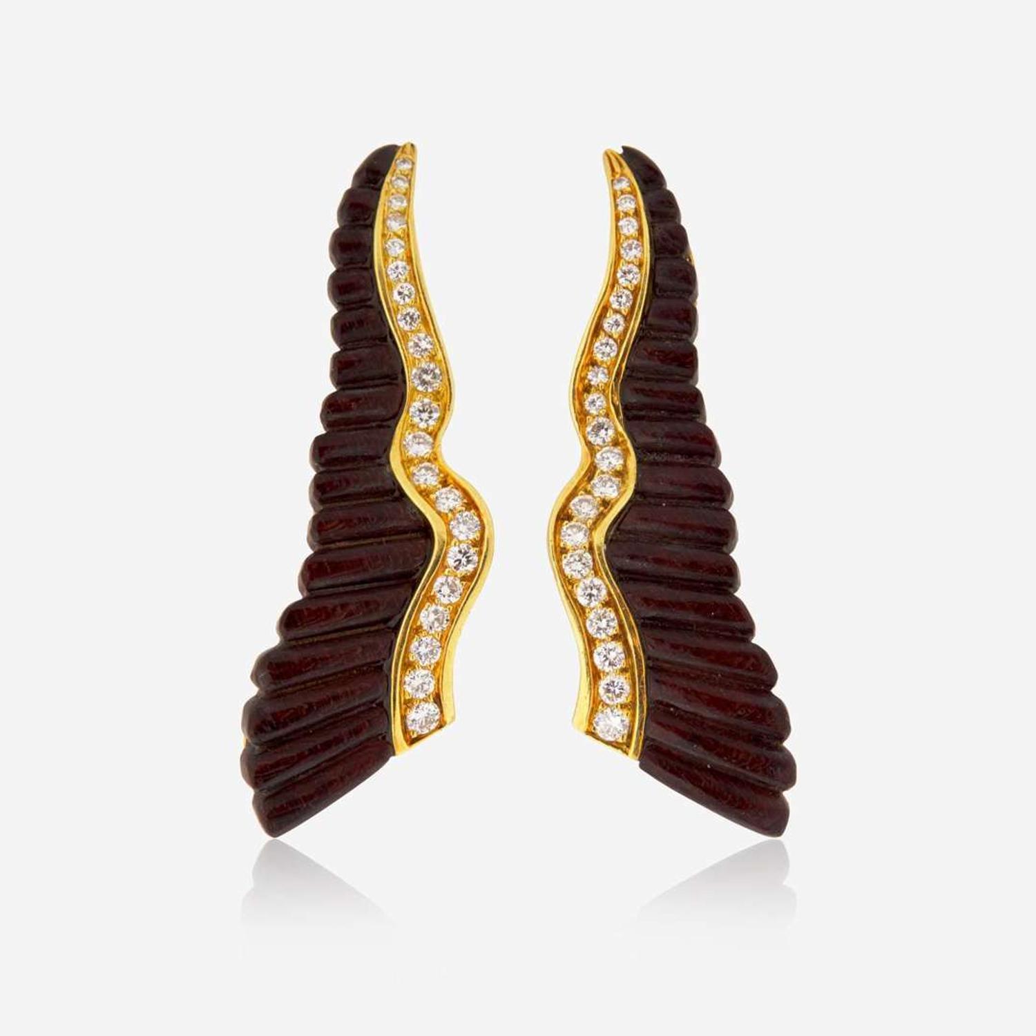 A Pair of Gold and Diamond Earrings by Albert Lipten