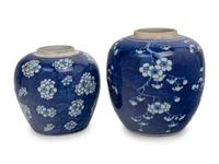 Two Chinese Blue and White 'Crackled Ice and Prunus' Porcelain Jars
