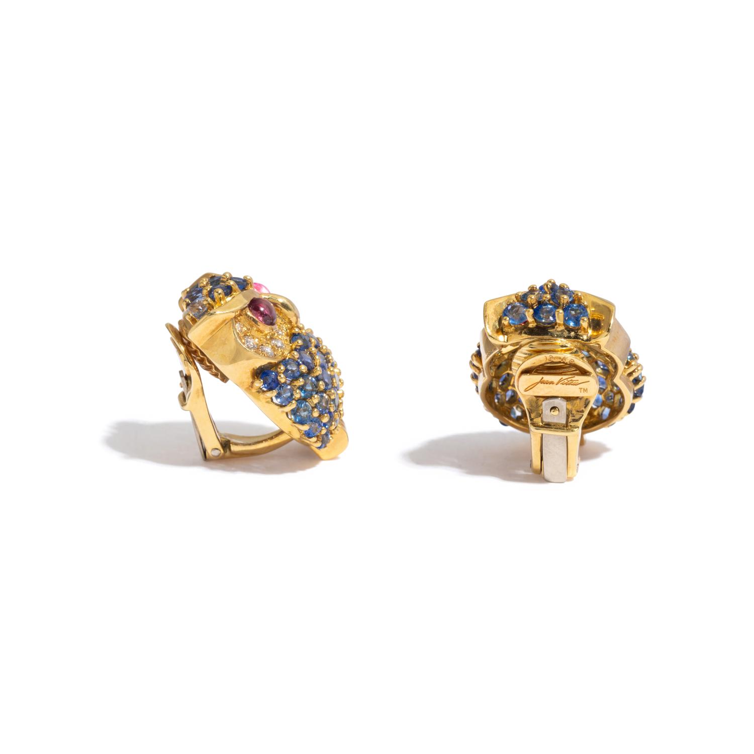 JEAN VITAU, SAPPHIRE, DIAMOND, AND RUBY CLIP EARRINGS