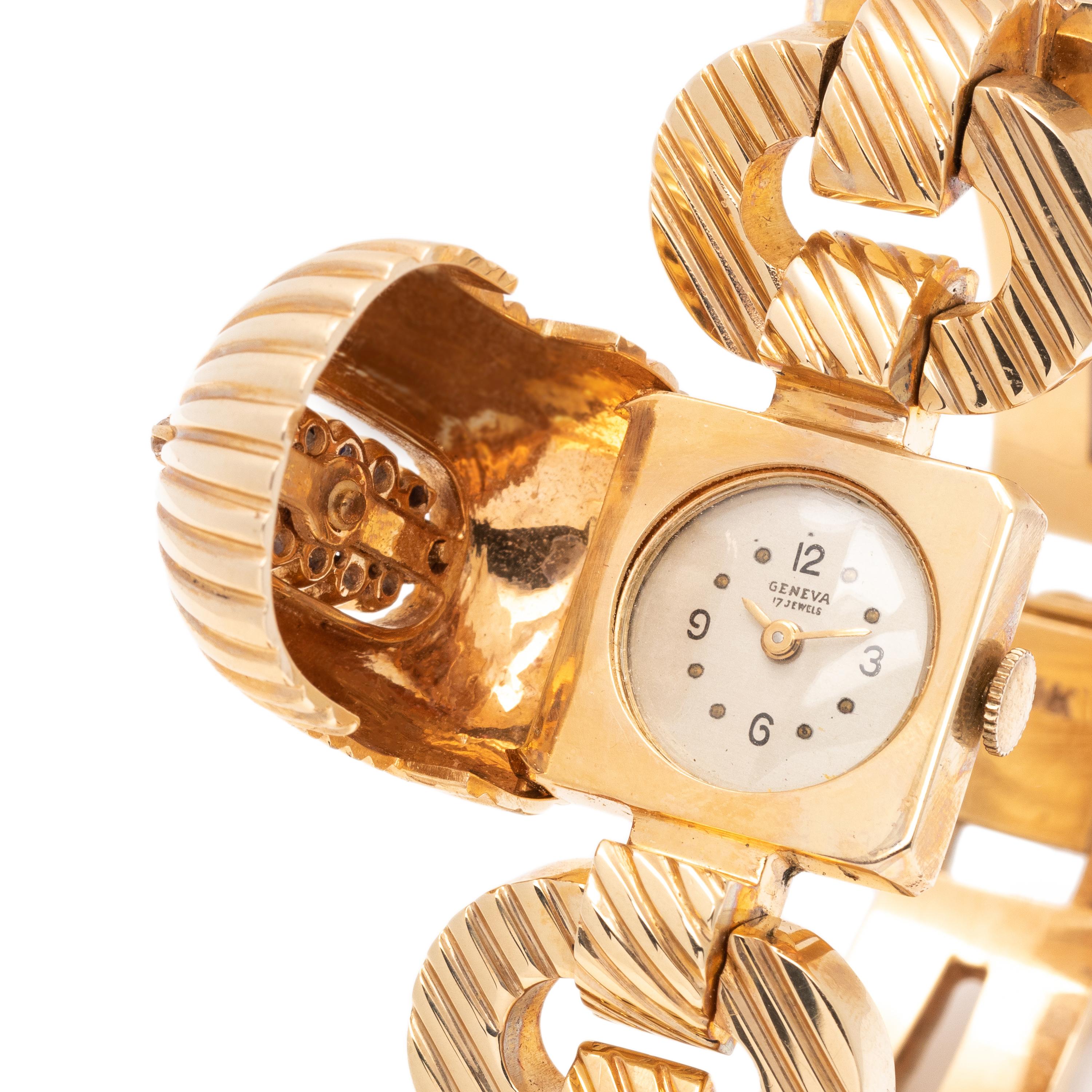 RETRO, YELLOW GOLD, SAPPHIRE AND DIAMOND SURPRISE WRISTWATCH