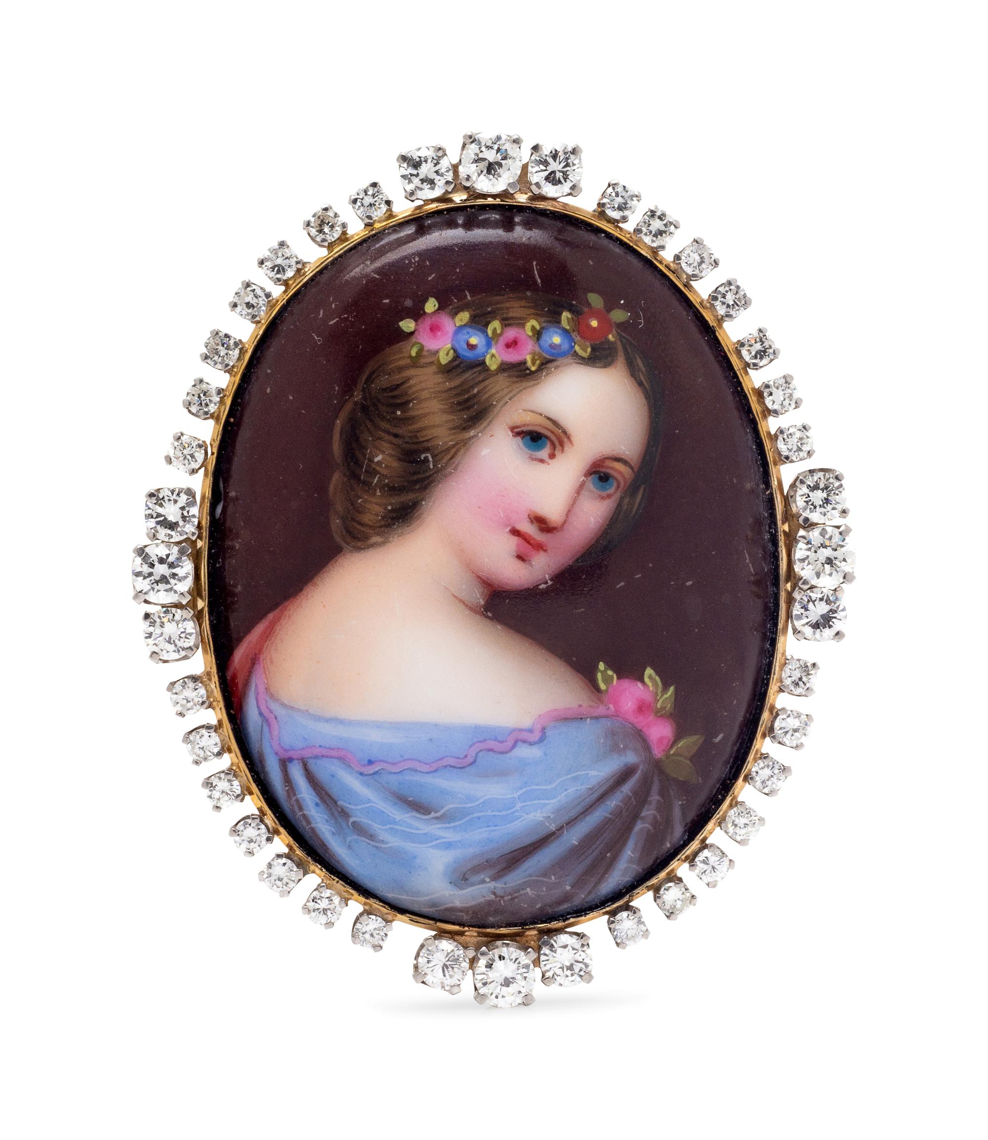 A Yellow Gold and Diamond Portrait Brooch,
